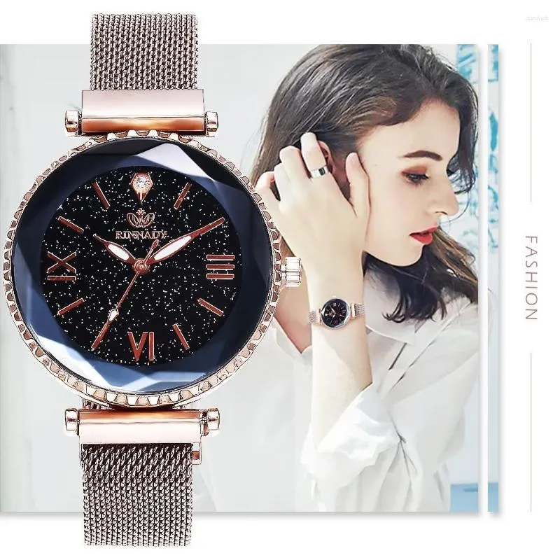 Montres-bracelets vente femme maille aimant boucle ciel étoilé montre décontracté luxe femmes géométrique Surface montres à Quartz Relogio Feminino