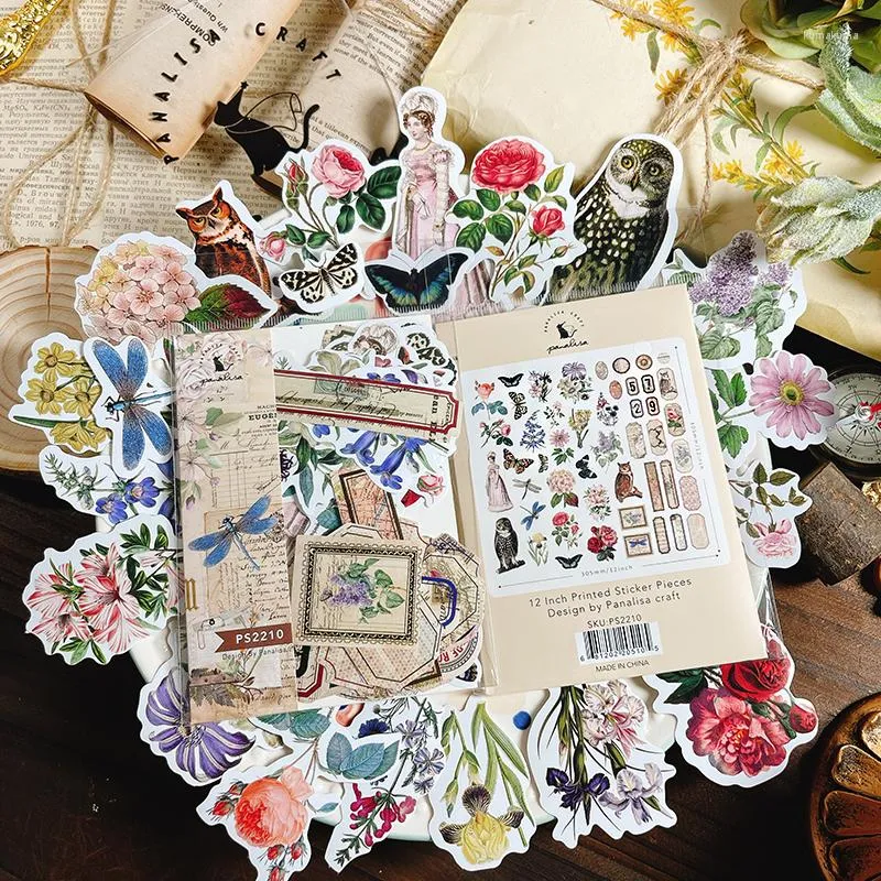 Emballage cadeau KLJUYP Flower Vintage Stickers Die Cuts Kit de collection d'autocollants pour planificateur de scrapbooking/fabrication de cartes/projet de journalisation 2210