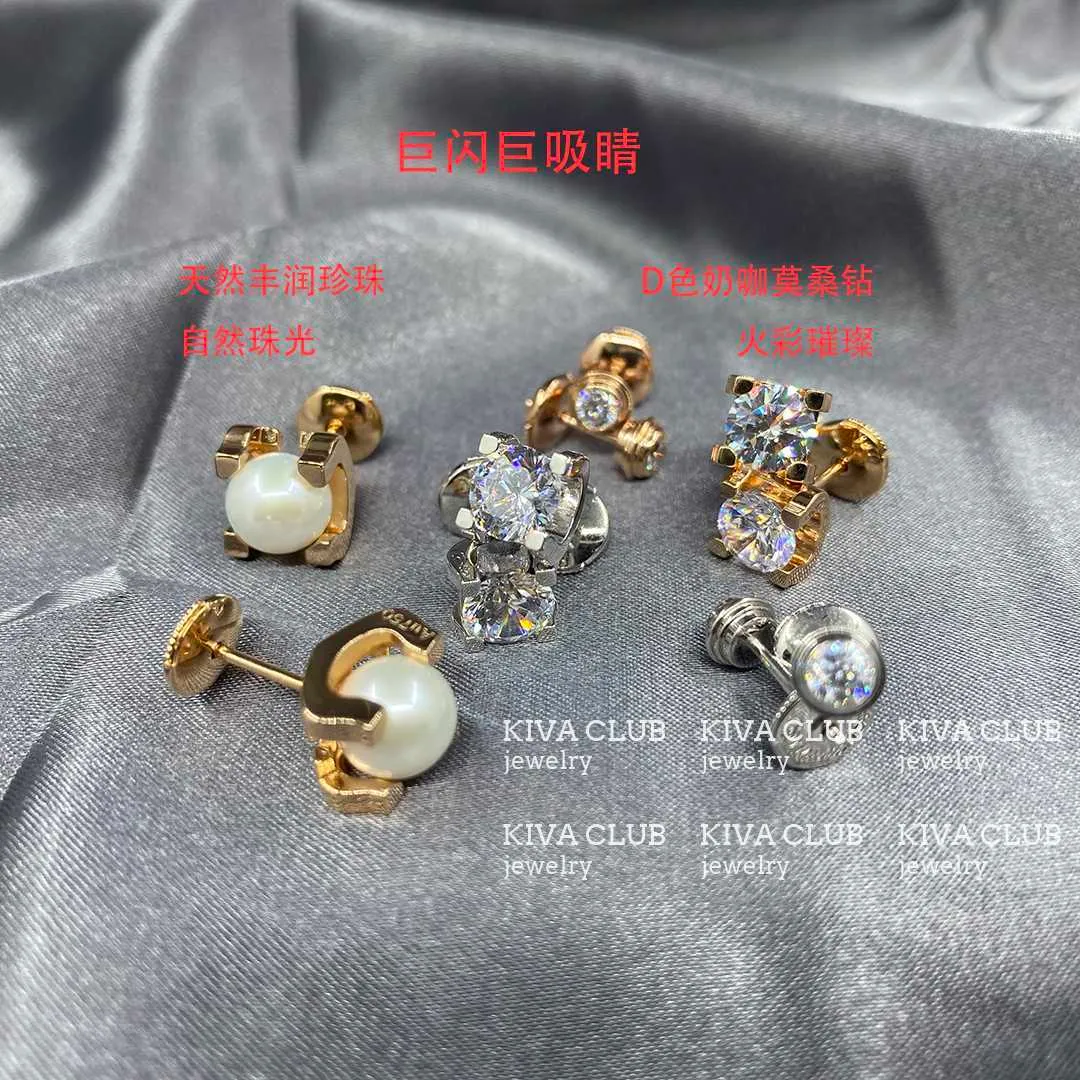 Versione alta KIVACLUB Carti Cow Head 1ct Pearl Ear Studs Orecchini di lusso con diamanti a bolle piccoli e di fascia alta