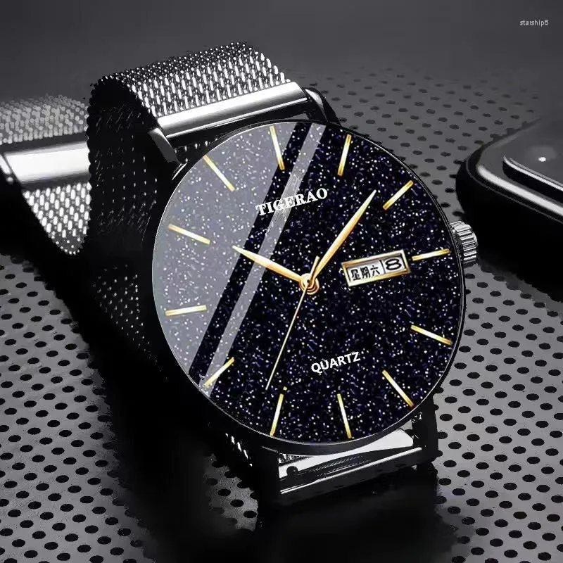 Armbandsur Luminous Watch 2023 Klockor Herr Vattentät Dual Date Trend Starry Sky Icke-mekanisk Quartz