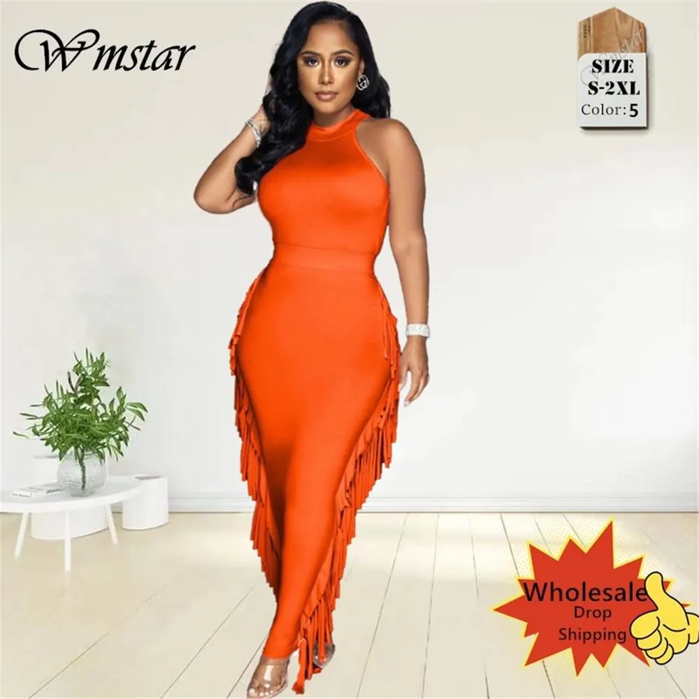 Costumes Wmstar robe de soirée ensembles femmes Sexy sans manches gland moulante Stretch Maxi jupes nouveau dans le costume assorti vente en gros livraison directe