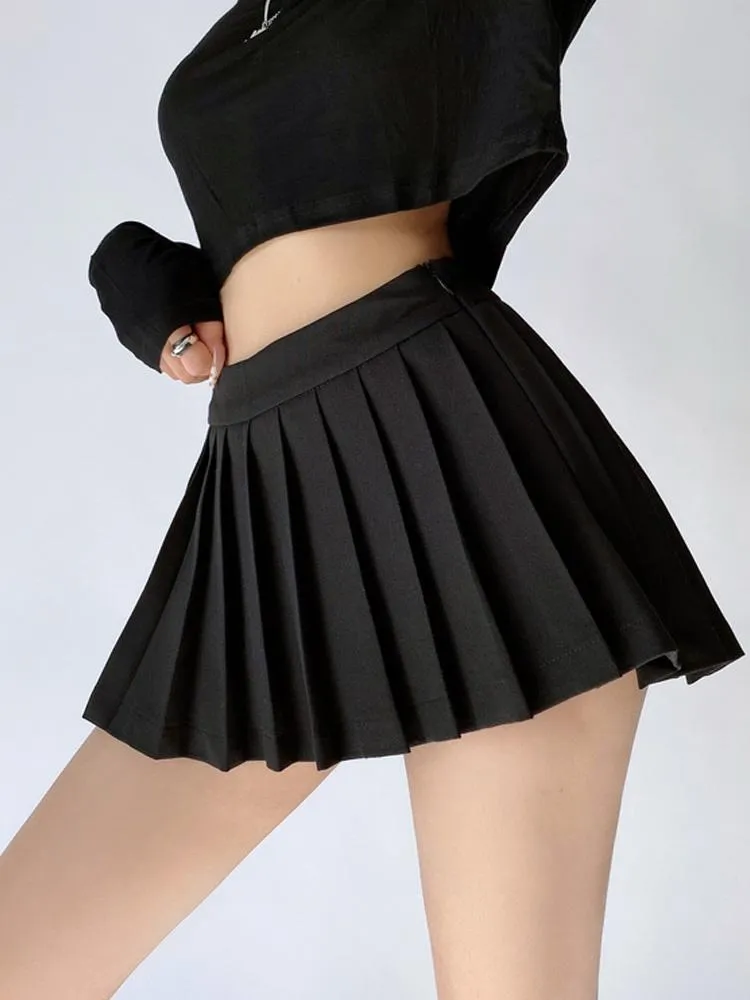 Robes Taille haute Jupes Été Plissé Sexy Mini Vintage Solide Mode Coréenne Goth Streetwear Haruku Kawaii Esthétique Femmes Vêtements