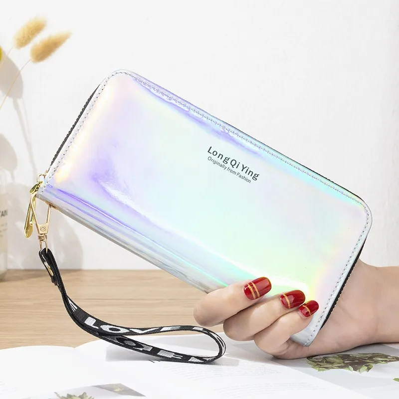 Nouveau portefeuille holographique Laser femmes Long sac à main en cuir Pu mode femme pochette grande capacité sacs à main à fermeture éclair téléphone sac à main Carteras