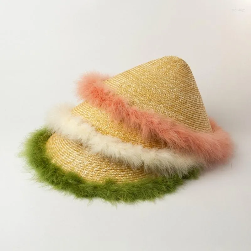 Шляпа Шляпа с широкой кратой для женщины подростки унисекс открытый конус весенний летний анти-UP соломенный ткац