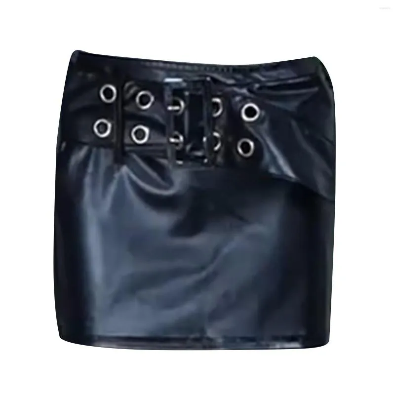 Womens High Waist Wide Belt Street Faux Leather Mini Skirt Slim