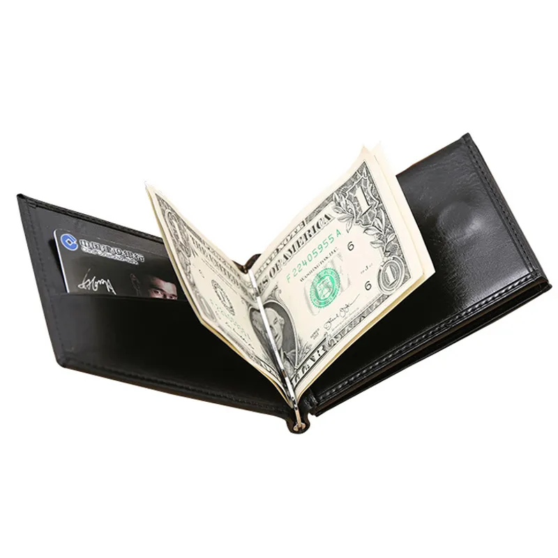 New Brand Luxury Business Man money clip wallet with metal clamp magnet hasp card slots slim designer leather purse for men