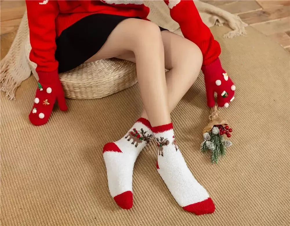 Elk Christmas socks thickened coral fleece Women Men Lady socks wholesale floor sock Winter Christmas-socks