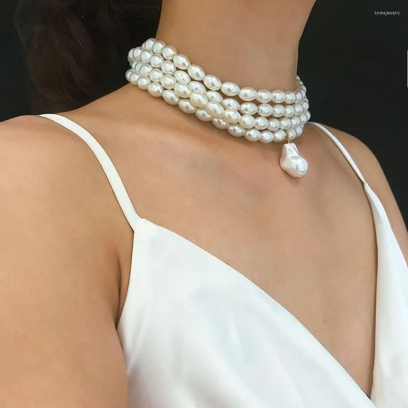 Colares com Pingente Multicamadas Chunky Pearl Gargantilhas Colar para Mulheres Festa de Casamento Declaração Curto Joias da Moda