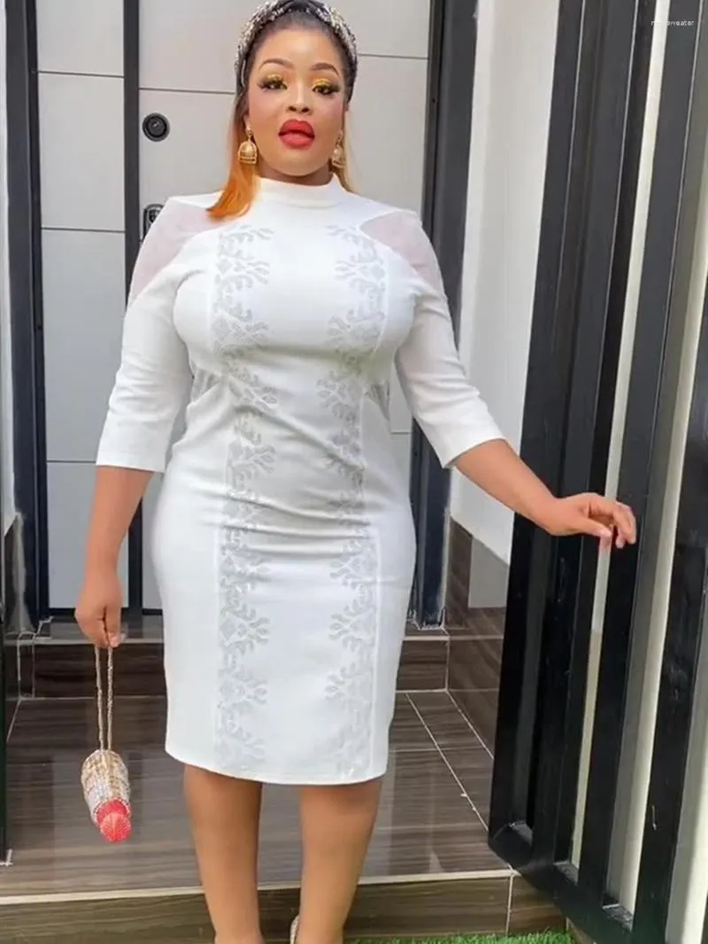 Roupas étnicas tamanho grande africano vestidos de festa de casamento para mulheres 2023 moda verão elegante manga longa escritório senhora na altura do joelho branco