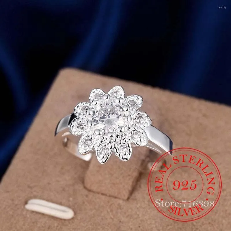 Cluster Rings Korean Zircon Crystal Couple's Wedding Silver For Women 925 Sterling Jewelry Fashion Anel De Prata Bijoux