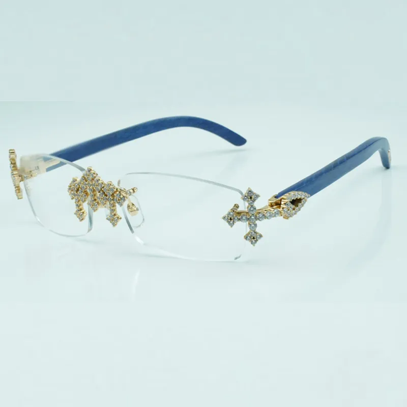 Monture de lunettes en bois bleu Cross Diamond 3524012 avec lentille transparente de 56 mm