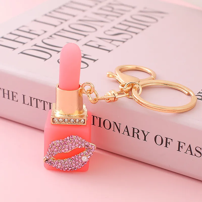 Fashion Rhinestone Lipstick Keychain Pendant Fashion Zinc Alloy Bag Hanging Keychains Jewelry Accessories Gift