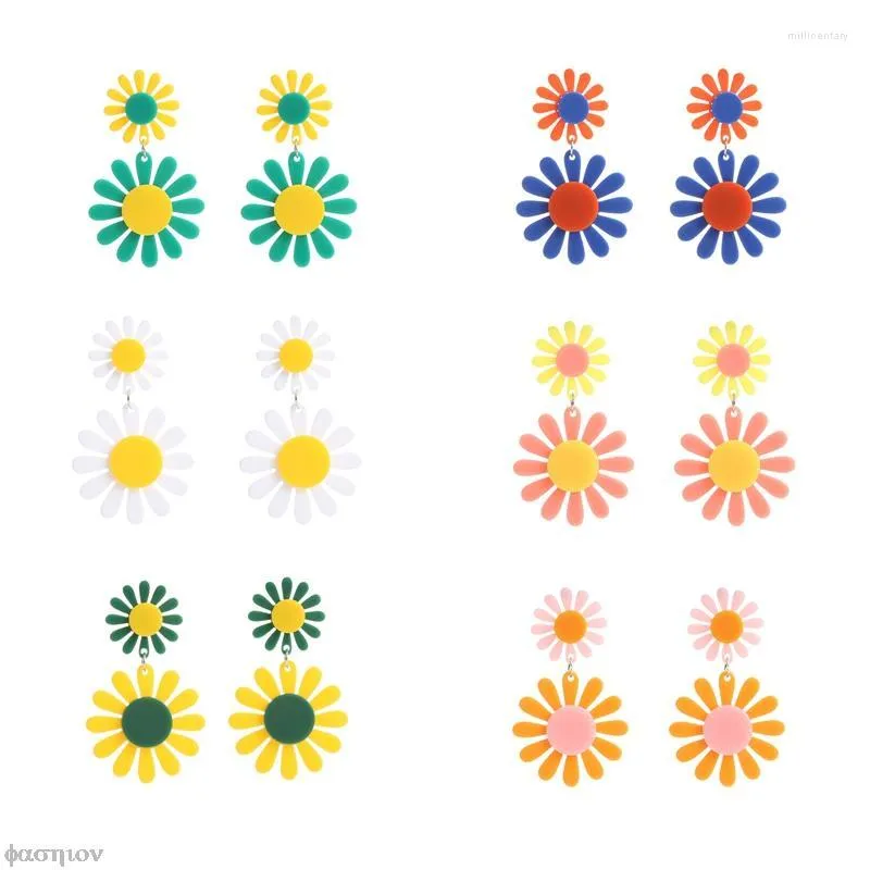 Dangle Earrings Korean Cute Acrylic Flower For Women Trendy Geometric Daisy Pendant Drop Sweet Sunflower Fashion Jewelry Gifts