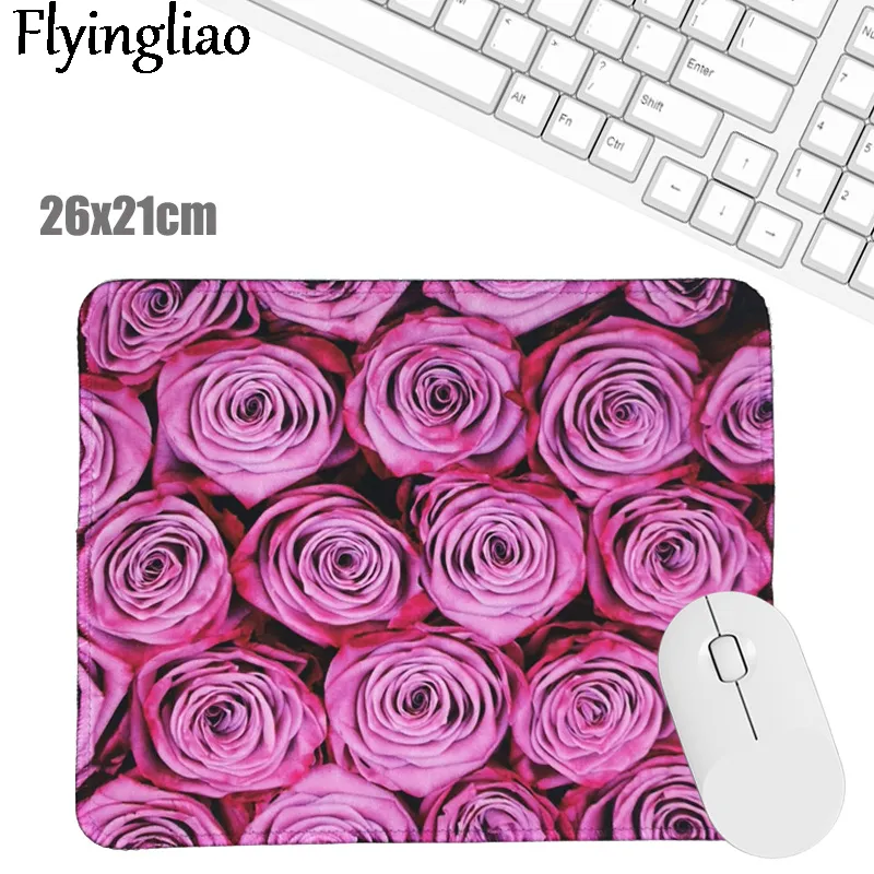 Pink Flowers Rose Mouse Pad Desk Pad Laptop Mouse Mat for Office Home PC Computer Keyboard Cute Mouse Pad Non-Slip Rubber Desk