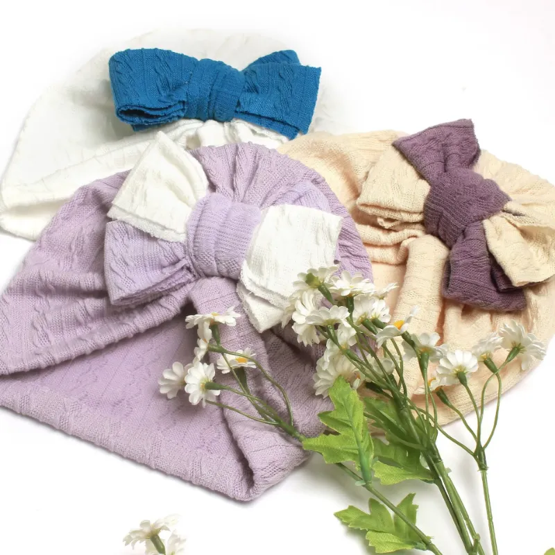 Primavera Autunno Europa Infantile Neonate Doppio Colore Fiocco Berretti Bambini Bowknot Cap Bambini Cappelli Turbante i