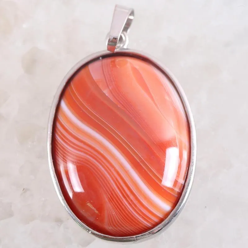 Pendant Necklaces 1Pcs Natural Stone Oval CAB Cabochon Bead Orange Red Veins Onyx For Necklace K668