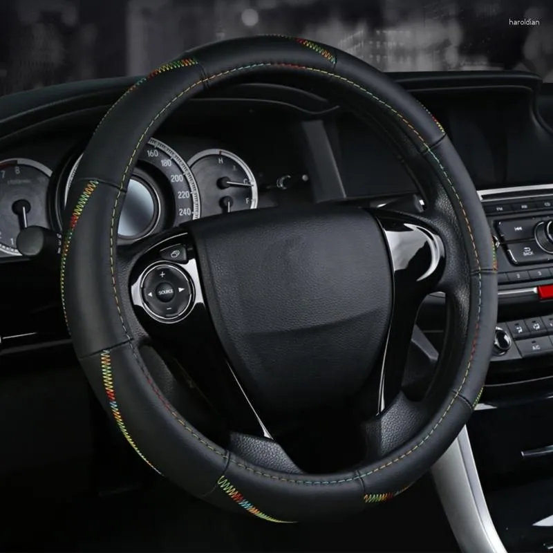 Universal 38cm Leather Car Steering Wheel Cover Breathable Anti Slip Auto Sleeve Protector for Women and Men