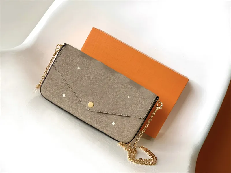 Projektant luksusowy portfel M69977 Pochette Feliciie łańcuchowa torba na ramię Gray Crossbody Bag 7a Najwyższa jakość