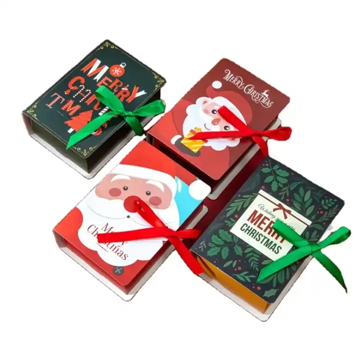 Cute Carton Candy Santa Claus Box Christmas Gift Box Gift Paper Box For Kids with Ribbon