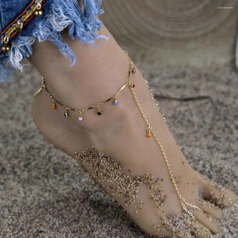 Bracelets de cheville été plage pied bijoux pour femmes à la mode Simple coloré goutte à goutte glands orteil chaîne de cheville