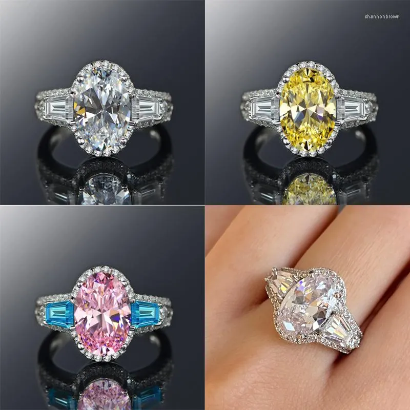 Anéis de casamento Huitan espumante branco/amarelo/rosa oval CZ anel feminino para acessórios de noivado jóias estéticas para festas femininas