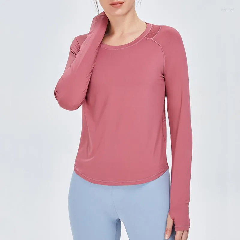 Chemises actives haut de sport respirant femmes Sexy maille dos à manches longues Gym Yoga chemise avec trous pour les pouces course Fitness vêtements d'entraînement