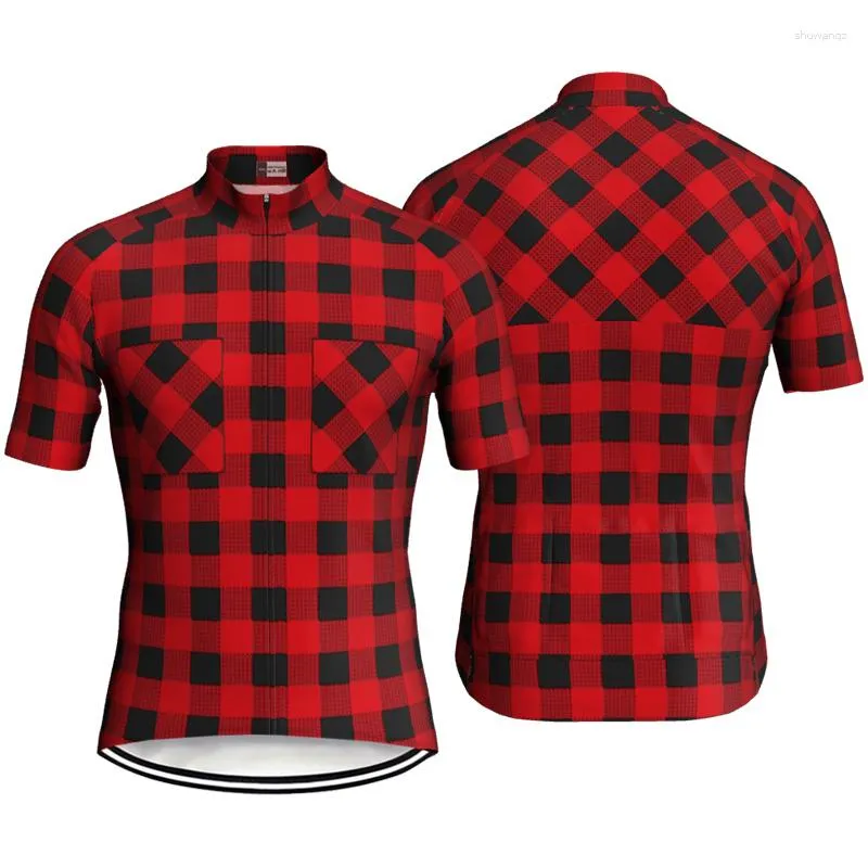 Racing Jackets Summer Cycling Jersey Red Bike Sleeve MTB Gear Men Clothes Race Pro Bicycle Dirt Road Ride Motocross Wear Plaid Tshirt