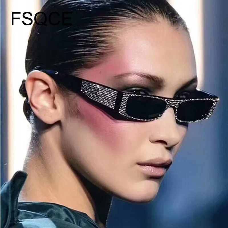 Diamant carré lunettes de soleil femmes marque petite taille cristal lunettes de soleil dames 2018 nouveau dégradé Oculos miroir nuances UV400