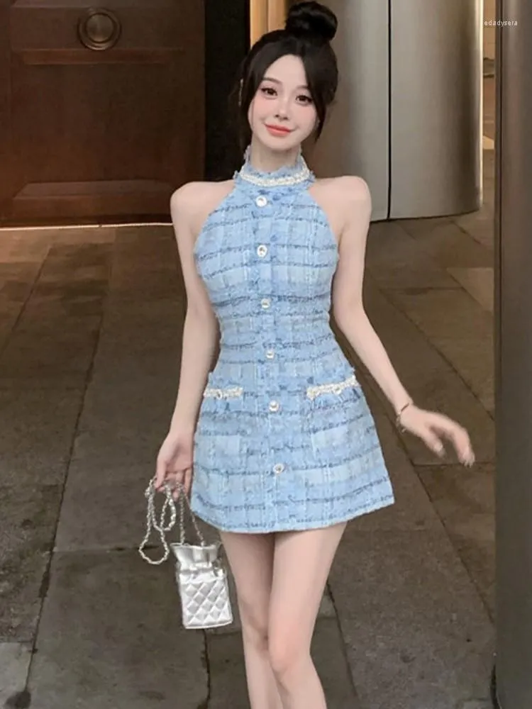 Casual Floor-Length Tweed Backless Halter Dress with Pearl Beaded Tassel  Buttons for Women from Dhgate Basic & Casual Dresses - price 44.72