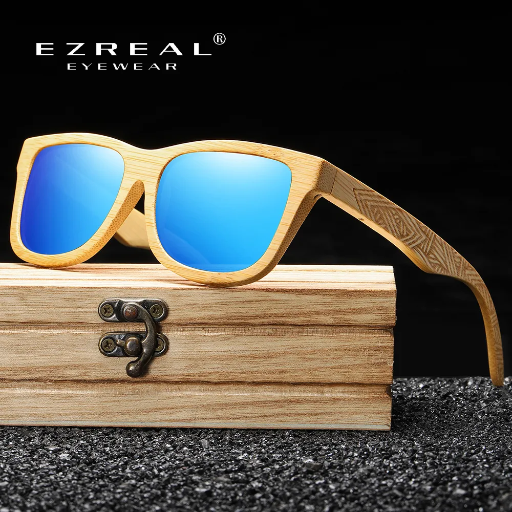 EZREAL Brand Design Handmade Natural Wooden Bamboo Sunglasses Luxury Sunglasses Polarized Wooden Oculos de sol masculino