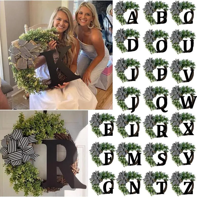 Fleurs décoratives signe de bienvenue guirlande créative 26 lettres A-Z avec arc année noël Halloween couronne ronde