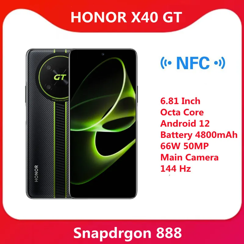 original honor X40 gt 5G mobiltelefon 6,81 tum snapdrgon 888 octa core android 12 batteri 4800mAh 66W 50MP huvudkamera 144 hz