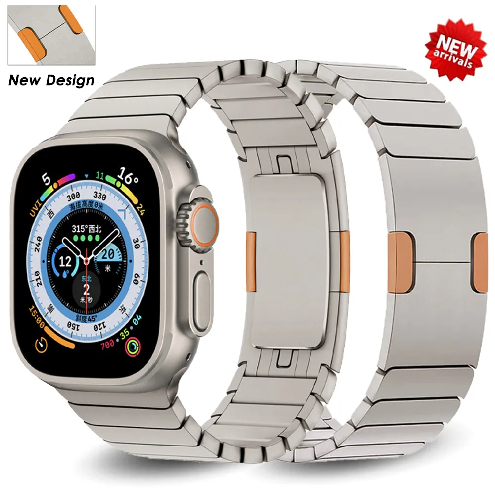 Титановый оранжевый ремешок для Apple Watch 8 Ultra 49 мм 45 -мм звена браслет для iWatch 7 41 мм 6 5 44 мм 42.