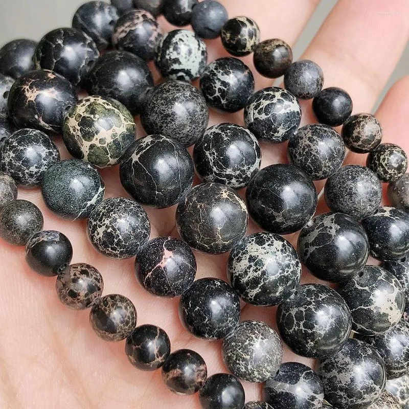 Beads Natural Stone Black Sea Sediment Round Loose Spacer For Handicrafts Jewelry Making Accessories 4/6/8/10mm