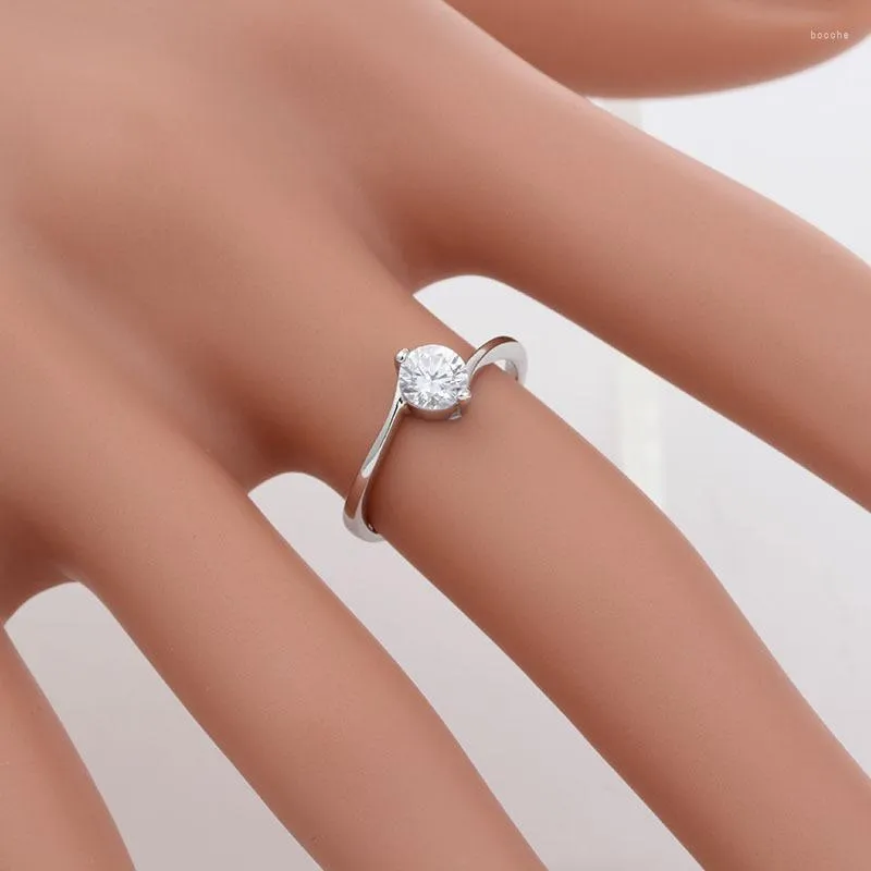 Trouwringen Solitarie Ronde CZ Double Claw Engagement Band Ring Voor Vrouwen Wit Goud Kleur Anillos Bague Anel Feminino Aneis sieraden