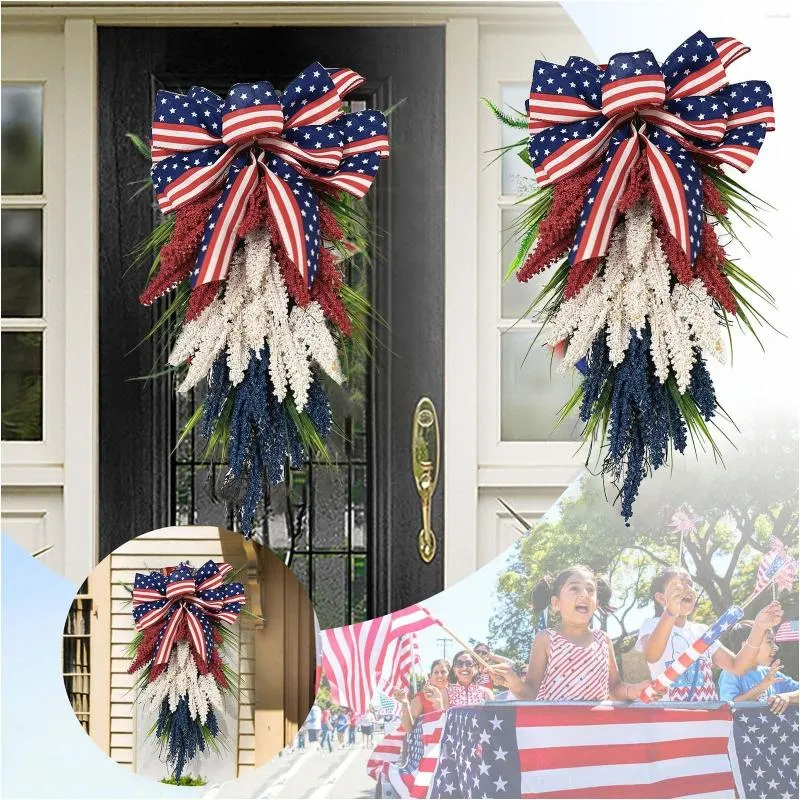Fleurs décoratives Jour de l'Indépendance Couronne patriotique Fleur américaine pour ventouse de suspension de porte d'entrée