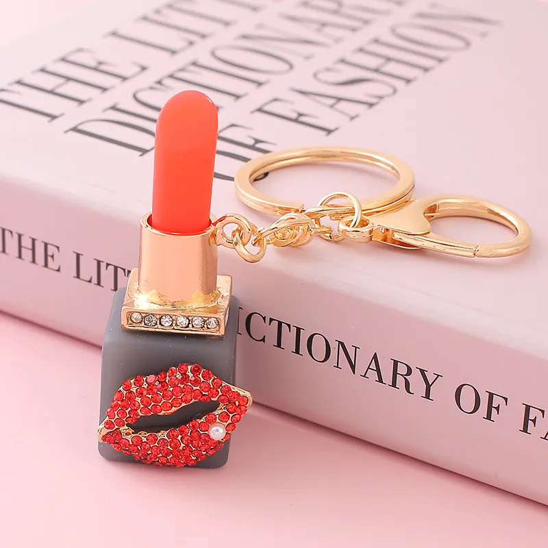 Fashion Rhinestone Lipstick Keychain Pendant Fashion Zinc Alloy Bag Hanging Keychains Jewelry Accessories Gift