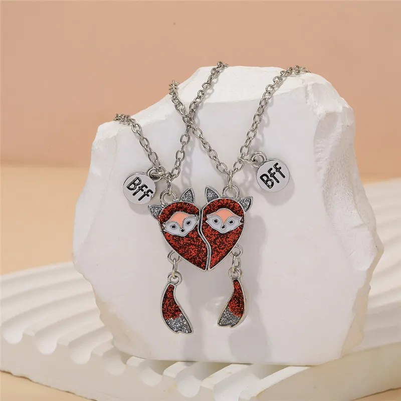 Cute Yellow Red Fox Animal Pendants Designer Necklace for Children Silver Plated Link Chain Choker Alloy BFF Best Friend Necklaces Fashion Jewelry Gift