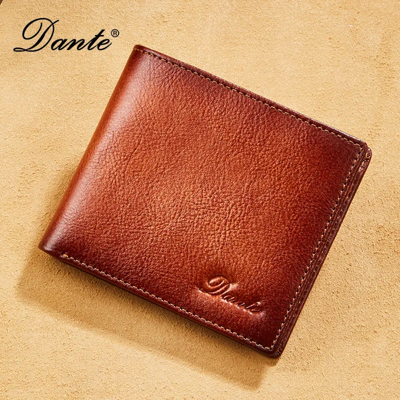 Dante 2023 Men's Leather Wallets RFID Anti-theft Brush Short Clips 100% Head Layer Cowhide Retro Casual Vertical Purse Money Bag