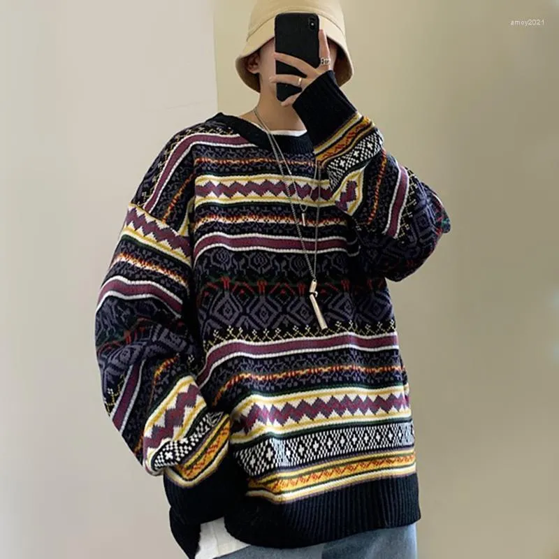 Men s Sweaters Men Tops Warm Vintage Couple Clothes Fashion Casual Neck Baggy Sweater Pullover Knitwear Autumn Long sleeved Round Winter For