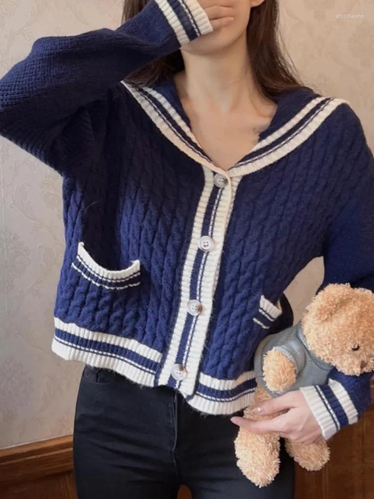 Damskie Dzianiny Swetry Sweter z dzianiny Biały Jesień 2023 Skrócony sweter Płaszcz Vintage Swetry Kawaii Odzież Śliczne