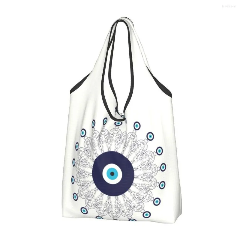 Shopping Bags Cute Mediterranean Evil Eye Mandala Tote Bag Portable Nazar Amulet Groceries Shopper Shoulder