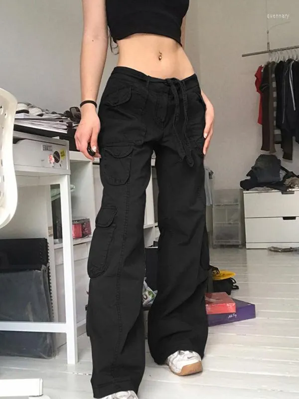 Jeans femme jambe droite femme taille haute Baggy Y2K vêtements Streetwear bas Cargo marron noir pantalon pantalon de survêtement large