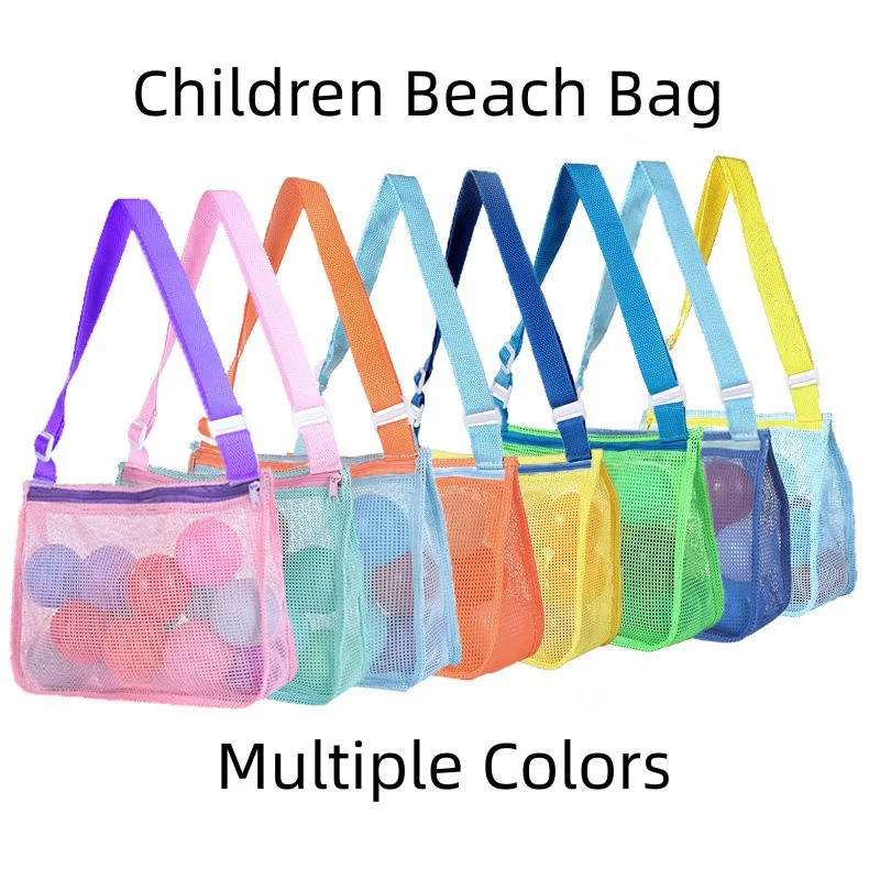 Sac de rangement en gros enfants sac de plage simple épaule maille plage pochette coquille portable jouet collecte organisateur sac réglable en plein air voyage enfants sac de plage