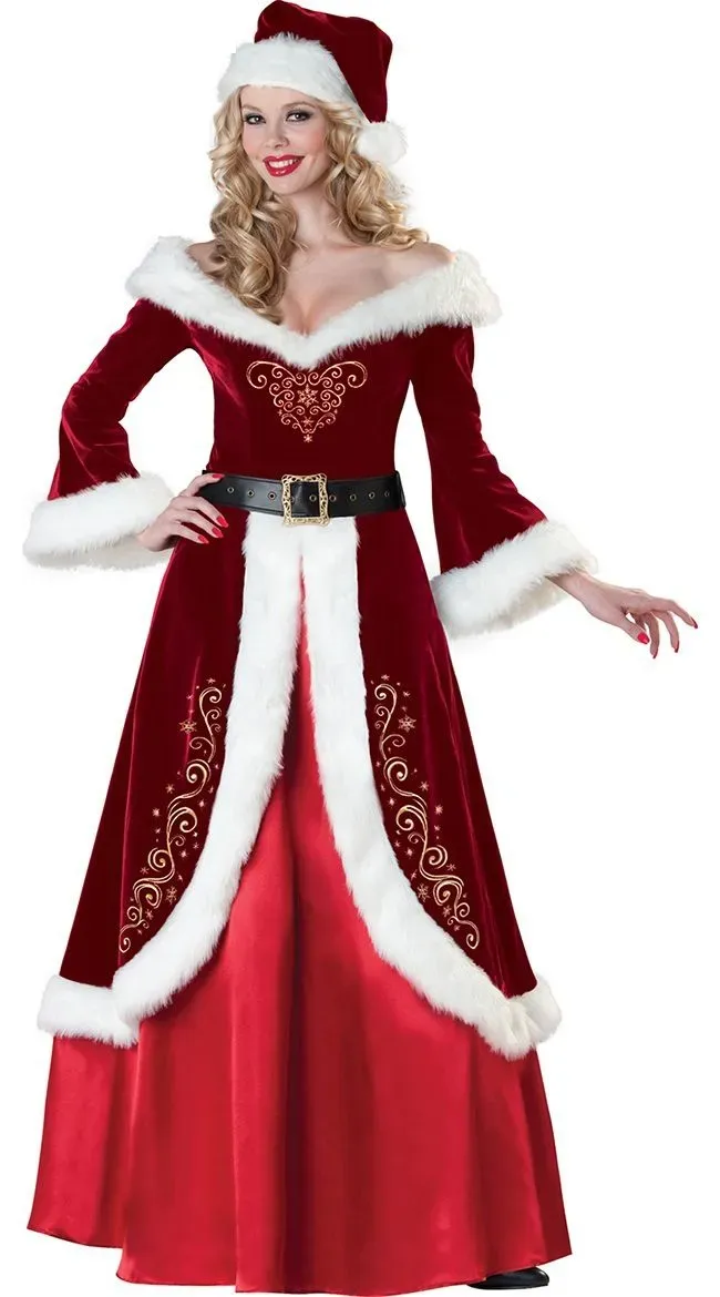 Luxury Velvet Men/Women Santa Claus Costume Suit Couple Party Costume For Christmas Decoration