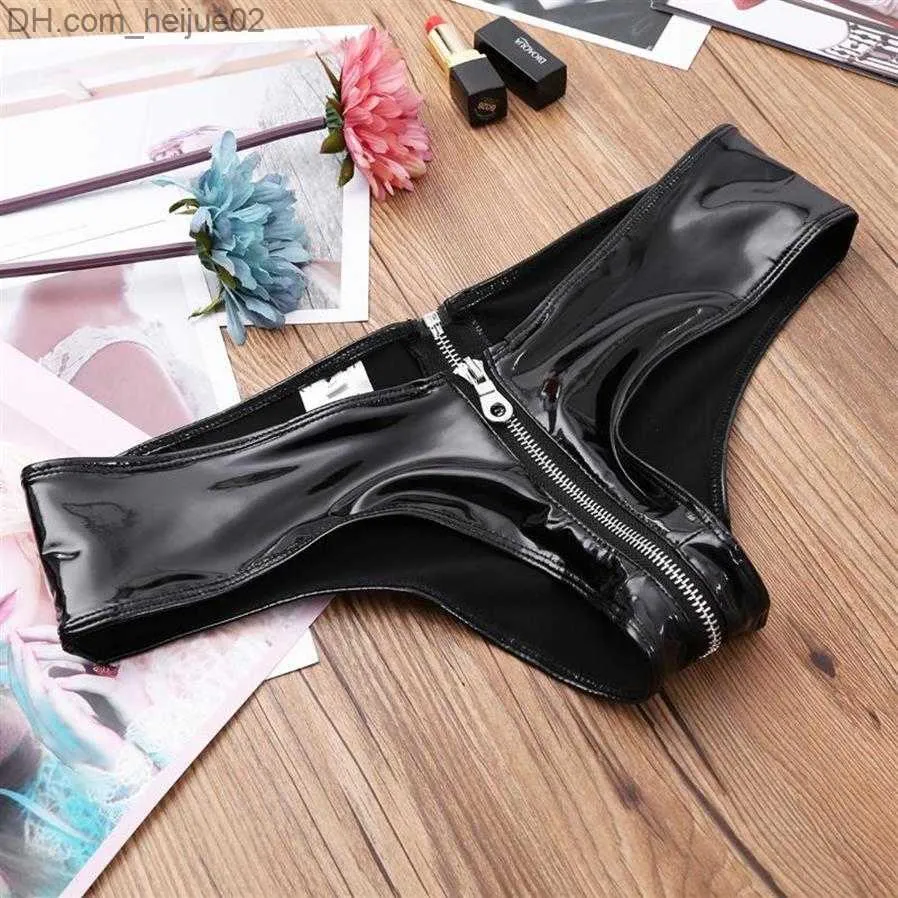 Sexy Shiny Black PU Leather Crotchless Briefs With Zipper Crotch For Women  Wet Look Underpants, Bikini Thongs, And Adult Lingerie W292h Z230710 From  Heijue02, $4.7