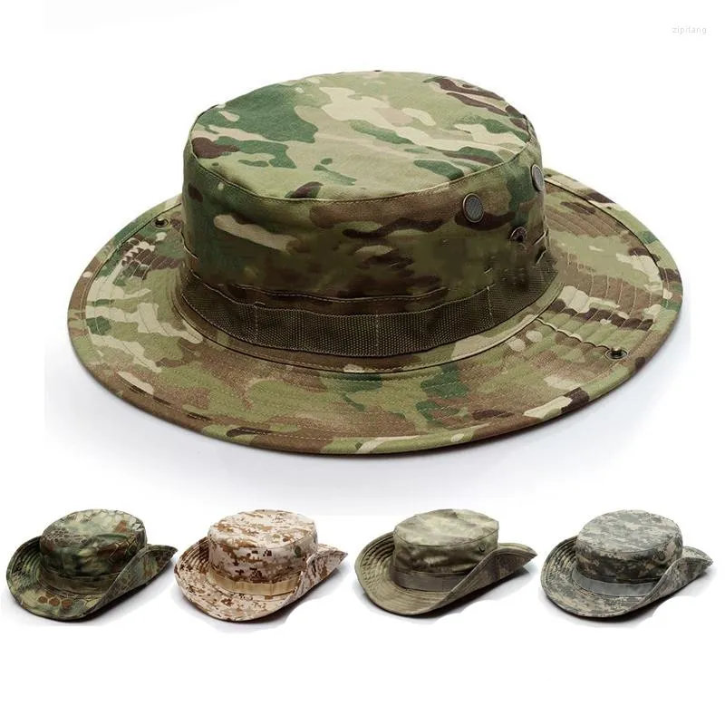 Bollkepsar Herr Kvinnor Kamouflage Boonie Hatt Taktisk US Army Bucket Hats Militär Multicam Panama Keps Jakt Vandring Utomhus Camo Sun