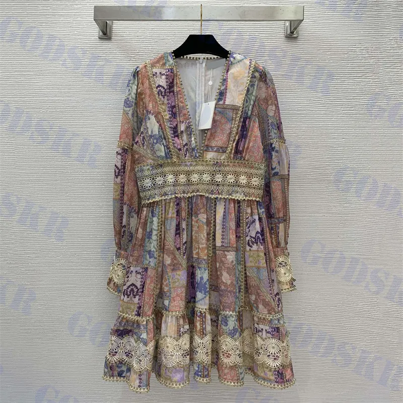 Abiti sexy da donna Designer Abito con scollo a V Modello vintage Gonne a maniche lunghe Abbigliamento da donna di alta qualità