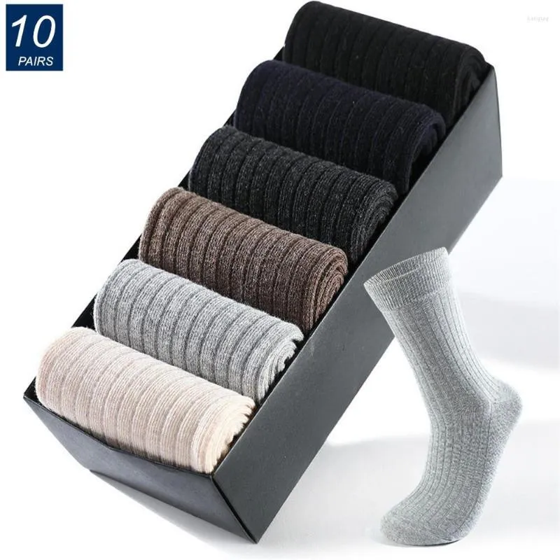 Herensokken 10 paren geribbelde katoenbedrijf mannen maat 44 herfst winter solide kleur grote mannelijke sox sokken fit EU 39-48