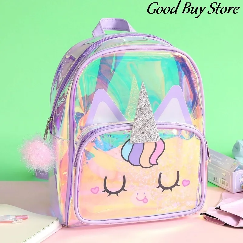 Sacs dos PVC transparent licorne sac dos fille sequin mode cole sac dos princesse cole primaire sac dos dessin anim pour enfants sac dos